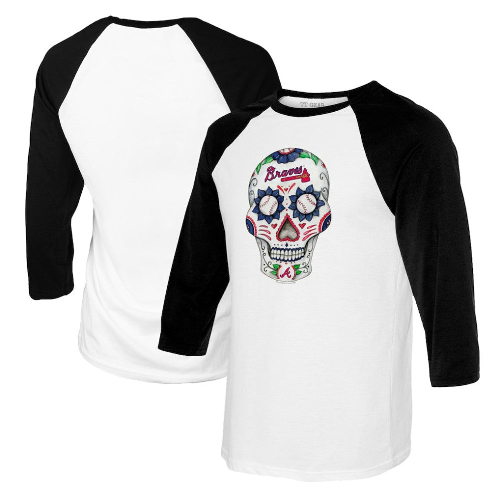 Atlanta Braves Tiny Turnip Women's Sugar Skull 3/4-Sleeve Raglan T-Shirt - White/Black