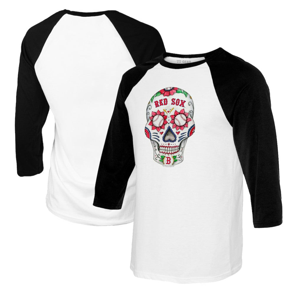 Boston Red Sox Tiny Turnip Women's Sugar Skull 3/4-Sleeve Raglan T-Shirt - White/Black