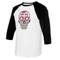 Boston Red Sox Tiny Turnip Women's Sugar Skull 3/4-Sleeve Raglan T-Shirt - White/Black