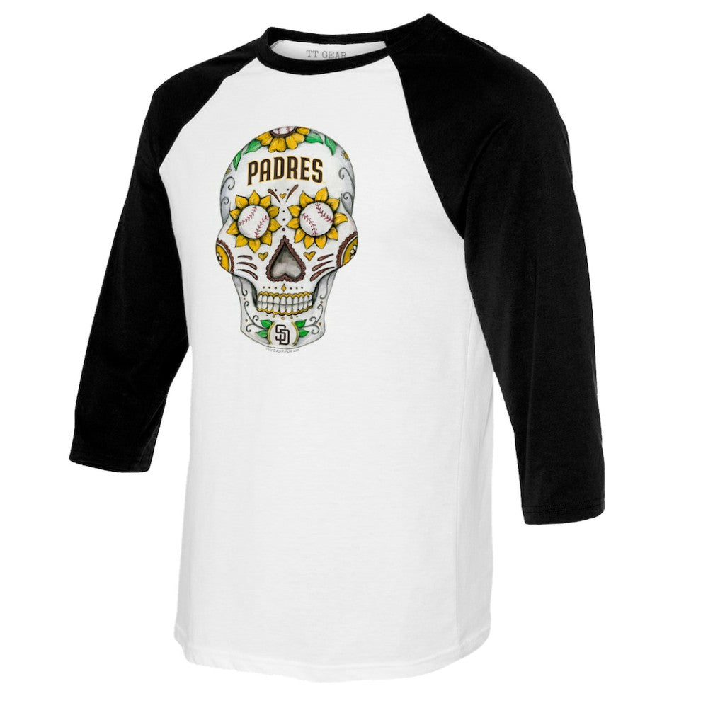 San Diego Padres Tiny Turnip Women's Sugar Skull 3/4-Sleeve Raglan T-Shirt - White/Black