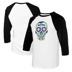 Seattle Mariners Tiny Turnip Women's Sugar Skull 3/4-Sleeve Raglan T-Shirt - White/Black