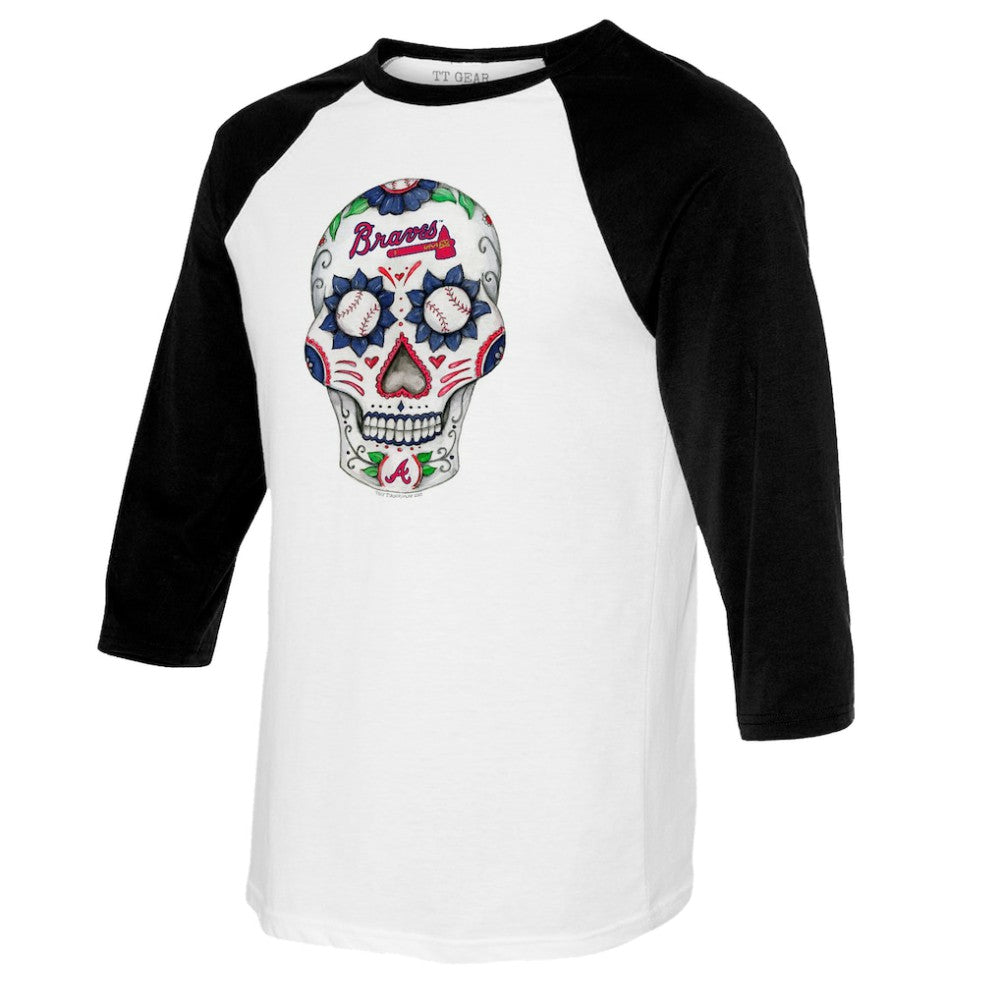 Atlanta Braves Tiny Turnip Youth Sugar Skull Raglan 3/4 Sleeve T-Shirt - White/Black