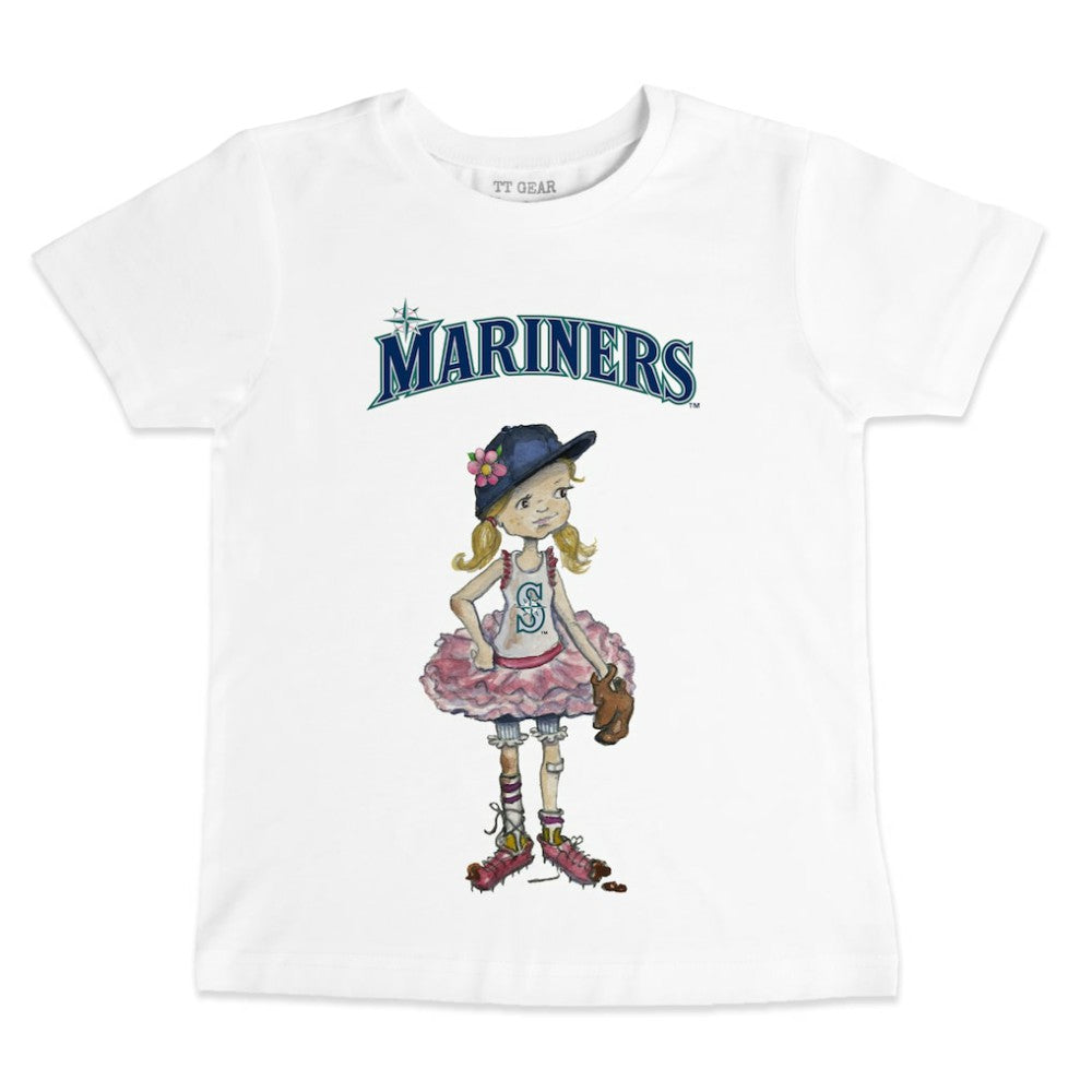 Seattle Mariners Tiny Turnip Youth Baseball Babes T-Shirt - White