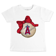 Los Angeles Angels Tiny Turnip Youth Baseball Bow T-Shirt - White