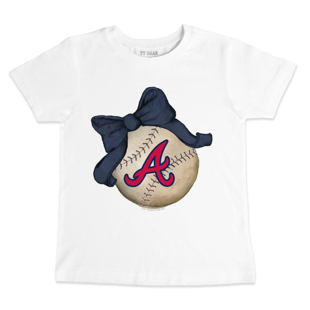 Atlanta Braves Tiny Turnip Youth Baseball Bow T-Shirt - White