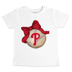 Philadelphia Phillies Tiny Turnip Youth Baseball Bow T-Shirt - White