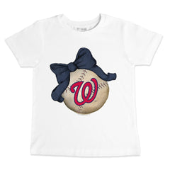 Washington Nationals Tiny Turnip Youth Baseball Bow T-Shirt - White