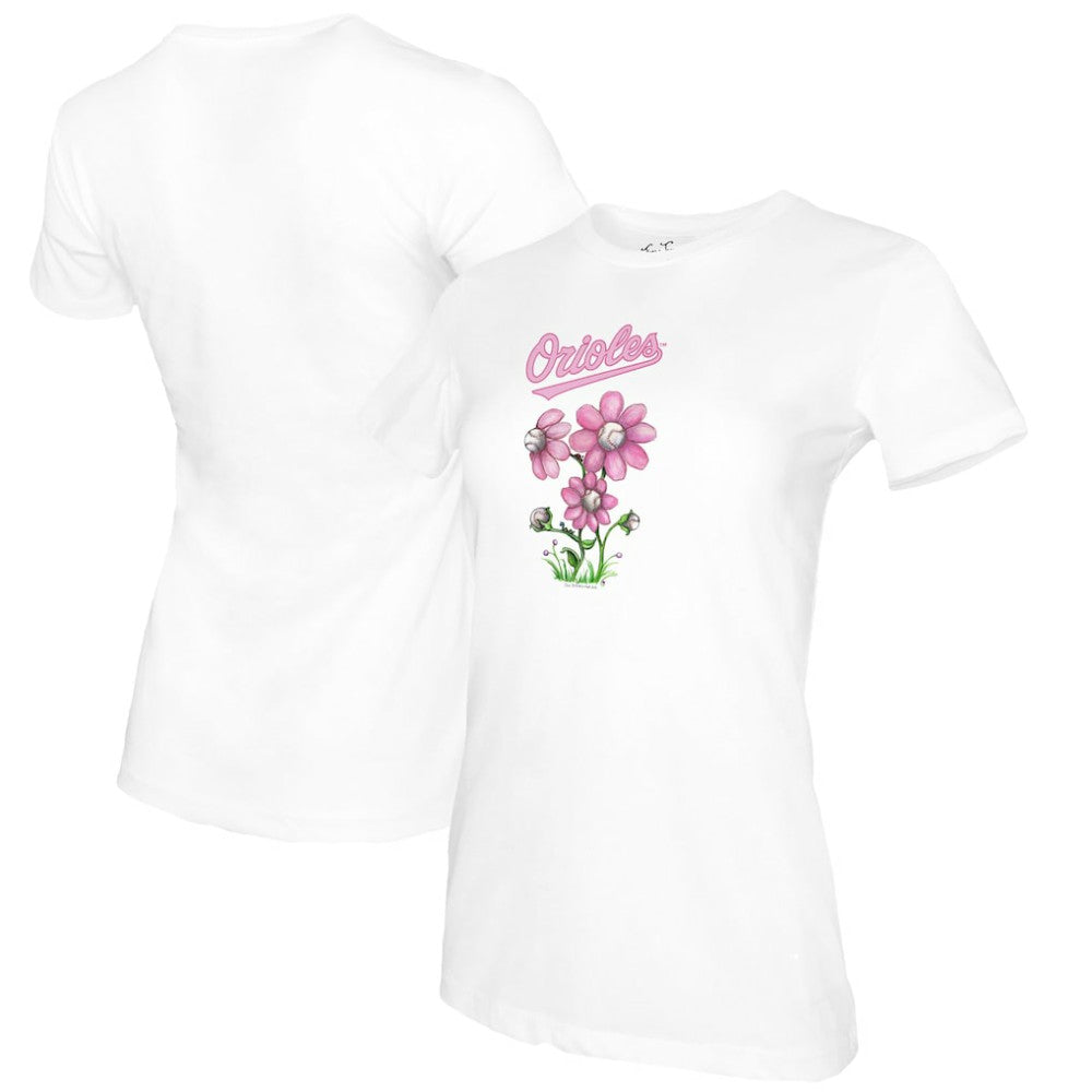 Baltimore Orioles Tiny Turnip Women's Blooming Baseballs T-Shirt - White
