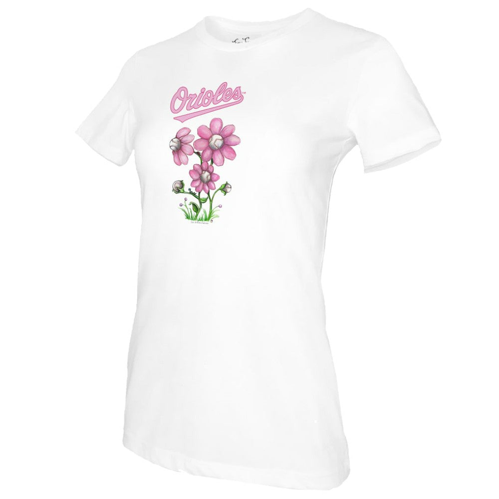 Baltimore Orioles Tiny Turnip Women's Blooming Baseballs T-Shirt - White