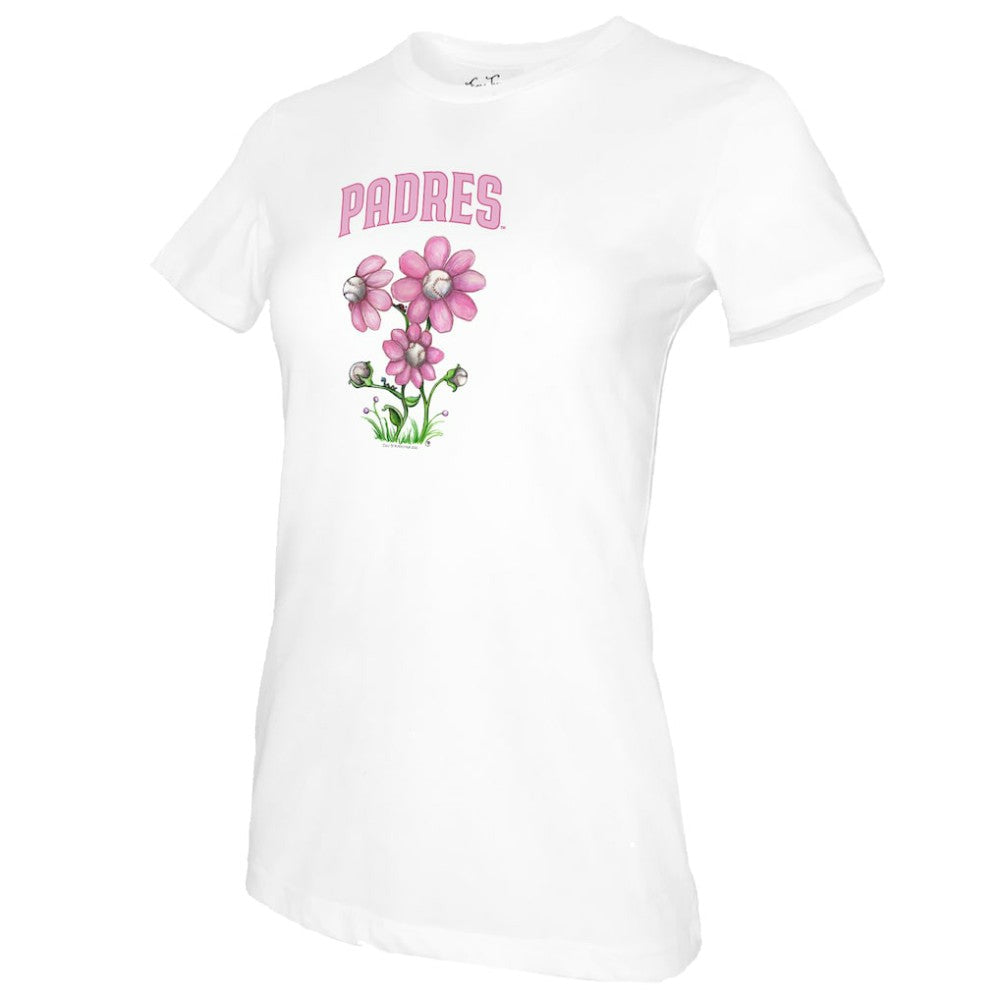 San Diego Padres Tiny Turnip Women's Blooming Baseballs T-Shirt - White