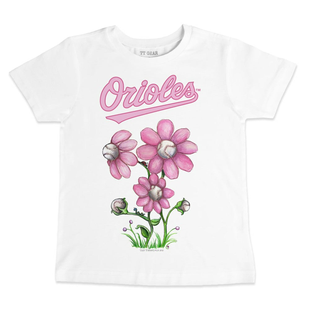 Baltimore Orioles Tiny Turnip Youth Blooming Baseballs T-Shirt - White