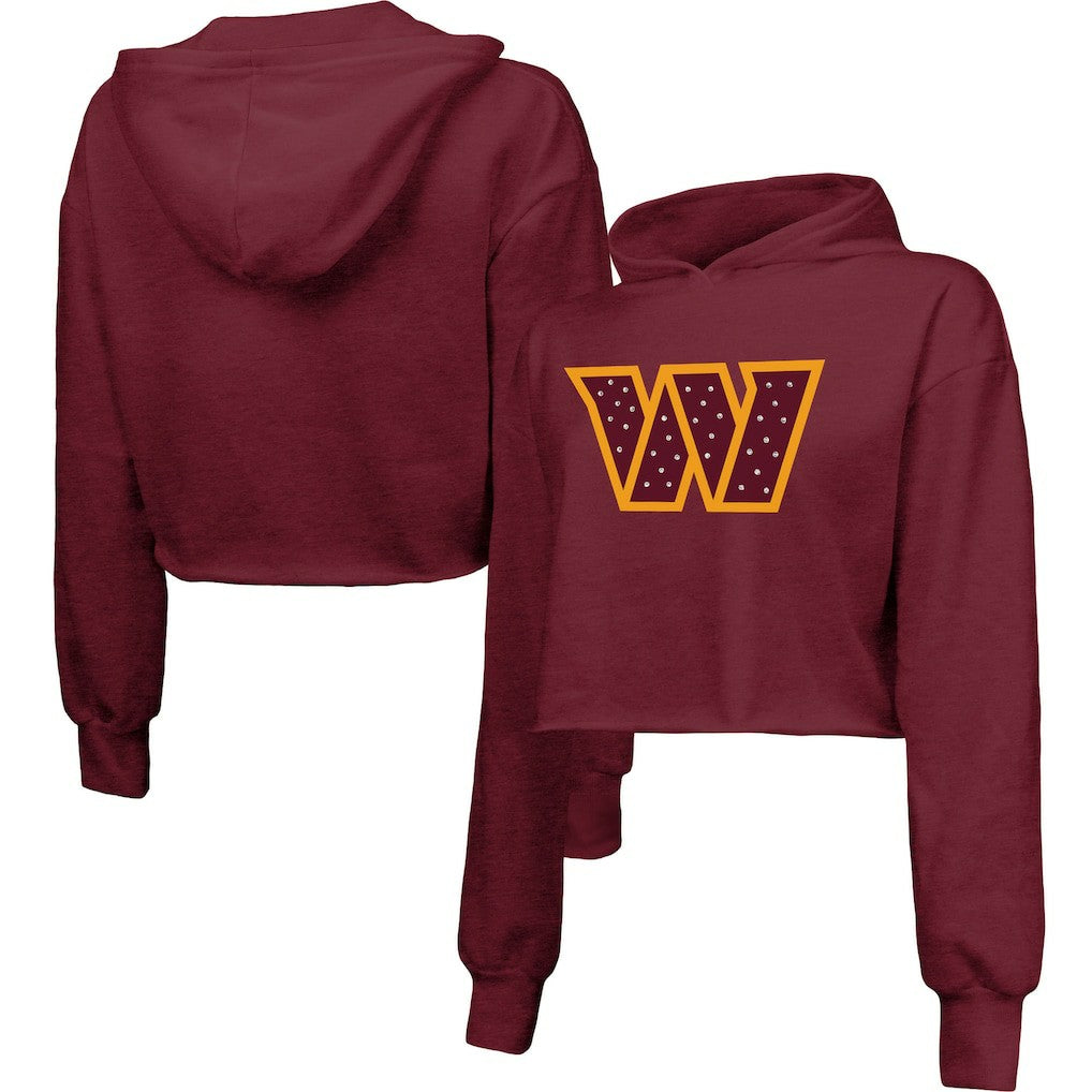 NFL Washington Commanders Majestic Threads Women's Bling Tri-Blend Cropped Pullover Hoodie
