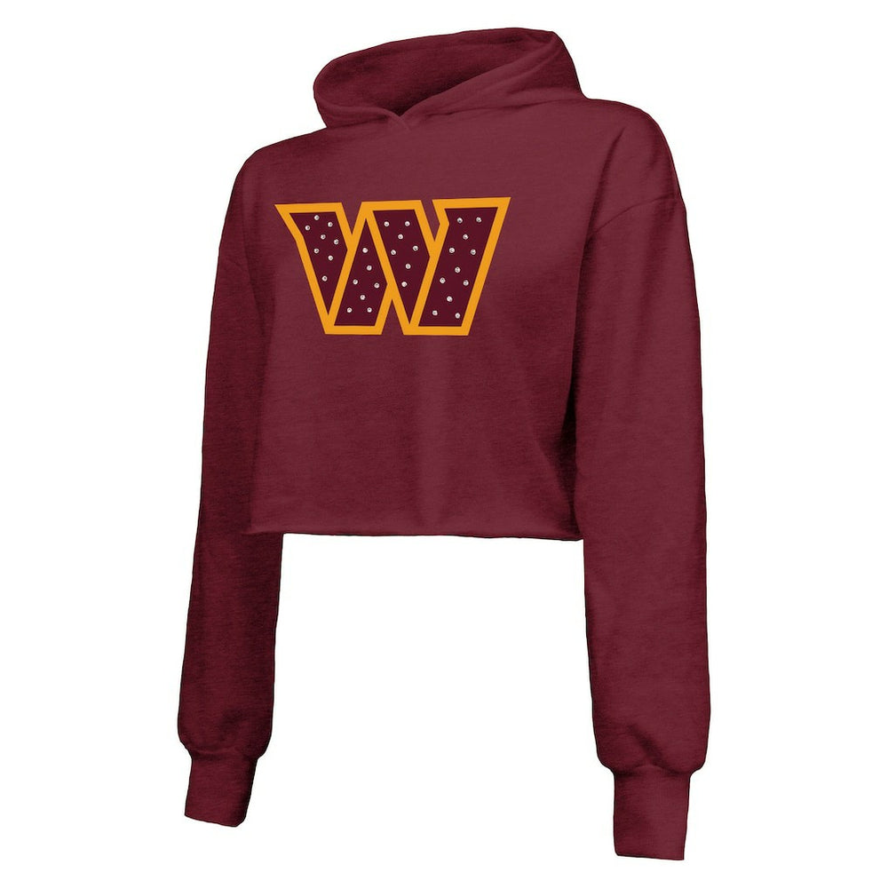 NFL Washington Commanders Majestic Threads Women's Bling Tri-Blend Cropped Pullover Hoodie