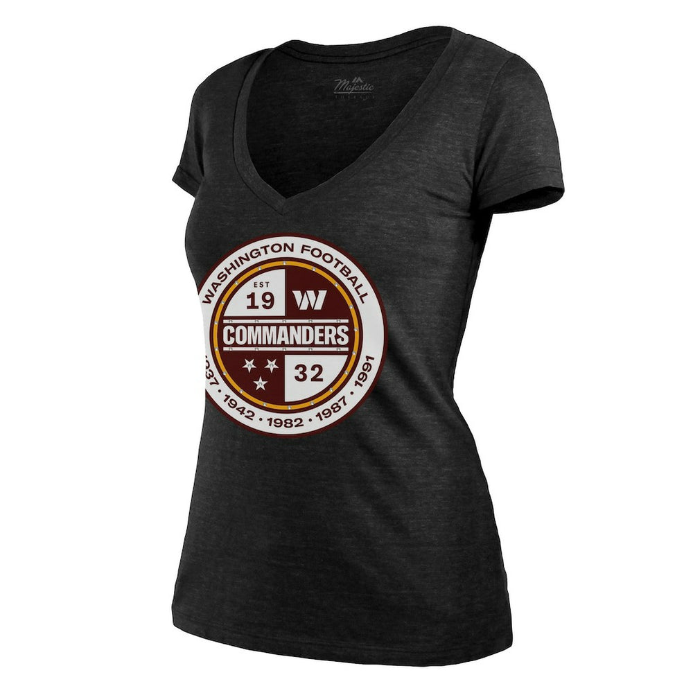 NFL Washington Commanders Majestic Threads Women's Bling Tri-Blend V-Neck T-Shirt