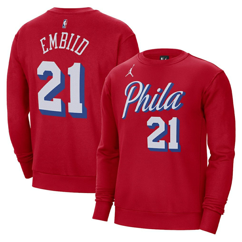 Joel Embiid Philadelphia 76ers Jordan Brand Statement Name & Number Pullover Sweatshirt - Red online