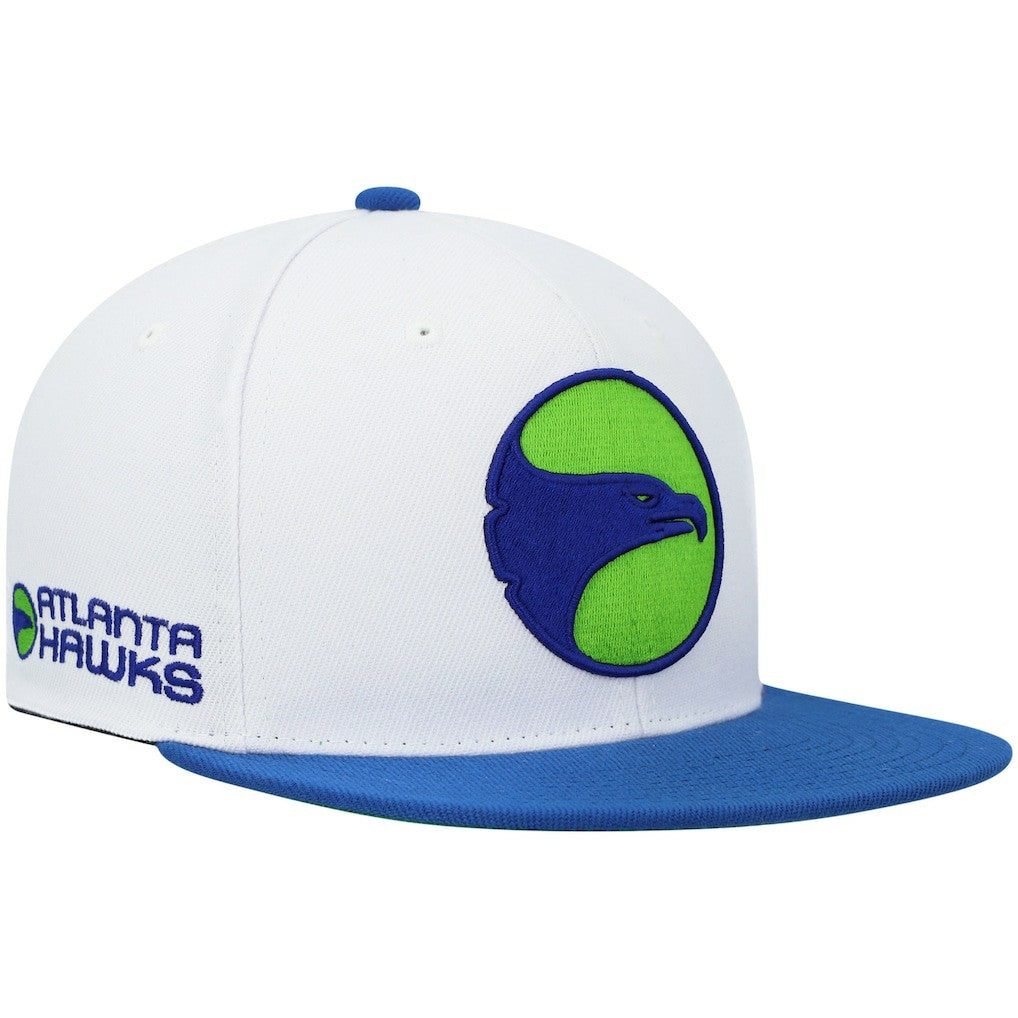 Atlanta Hawks Hardwood Classics Snapback Hat - White/Royal | Mitchell & Ness online