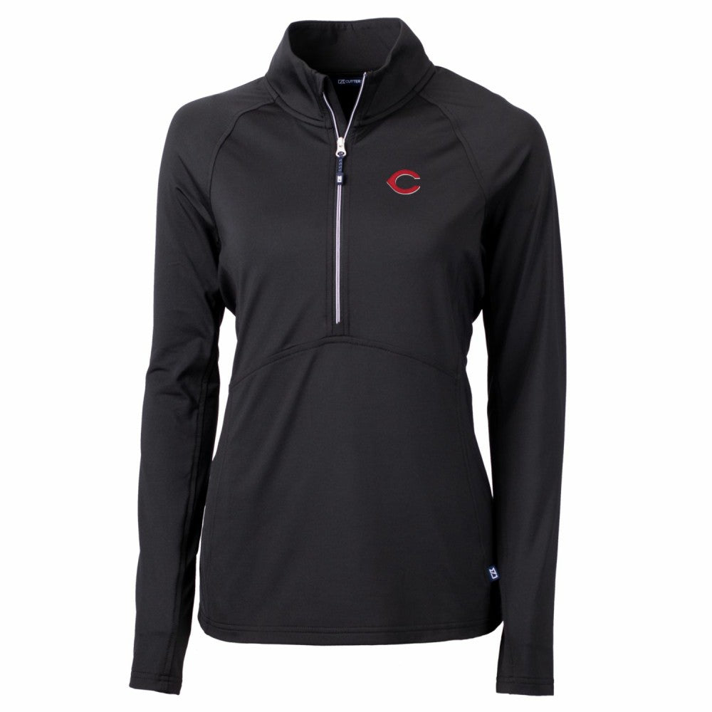 Cincinnati Reds Cutter & Buck Women's Adapt Eco Knit Stretch Half-Zip Pullover Top - Black