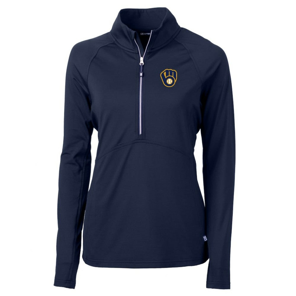 Milwaukee Brewers Cutter & Buck Women's Adapt Eco Knit Stretch Half-Zip Pullover Top - Navy