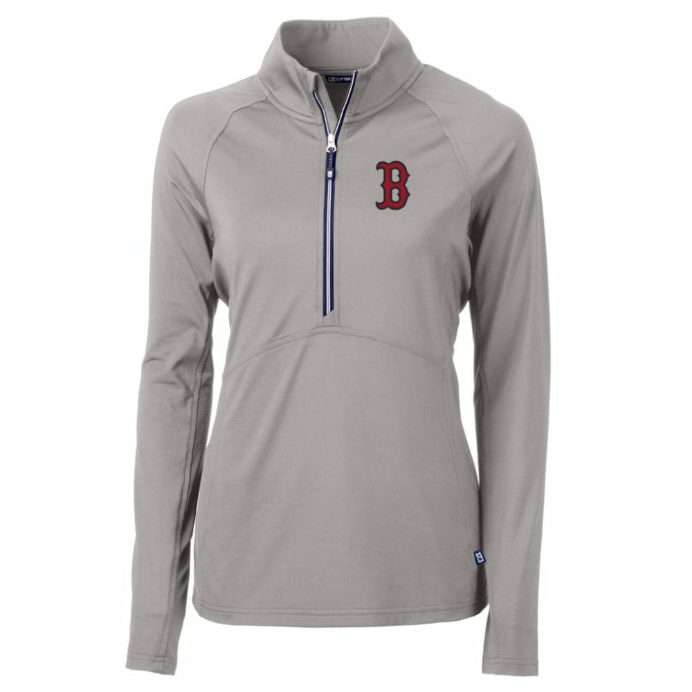 Boston Red Sox Cutter & Buck Women's Adapt Eco Knit Stretch Half-Zip Pullover Top - Gray