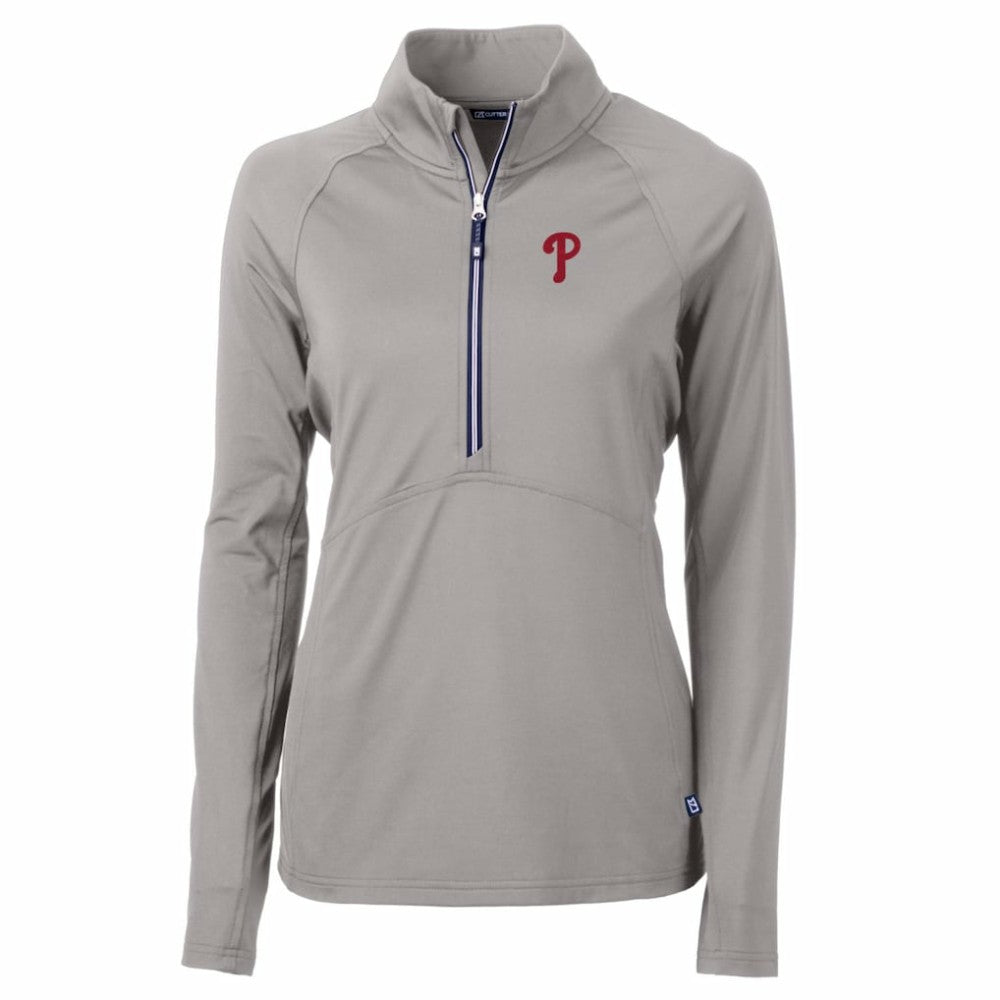 Philadelphia Phillies Cutter & Buck Women's Adapt Eco Knit Stretch Half-Zip Pullover Top - Gray