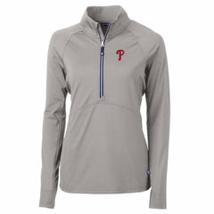 Philadelphia Phillies Cutter & Buck Women's Adapt Eco Knit Stretch Half-Zip Pullover Top - Gray