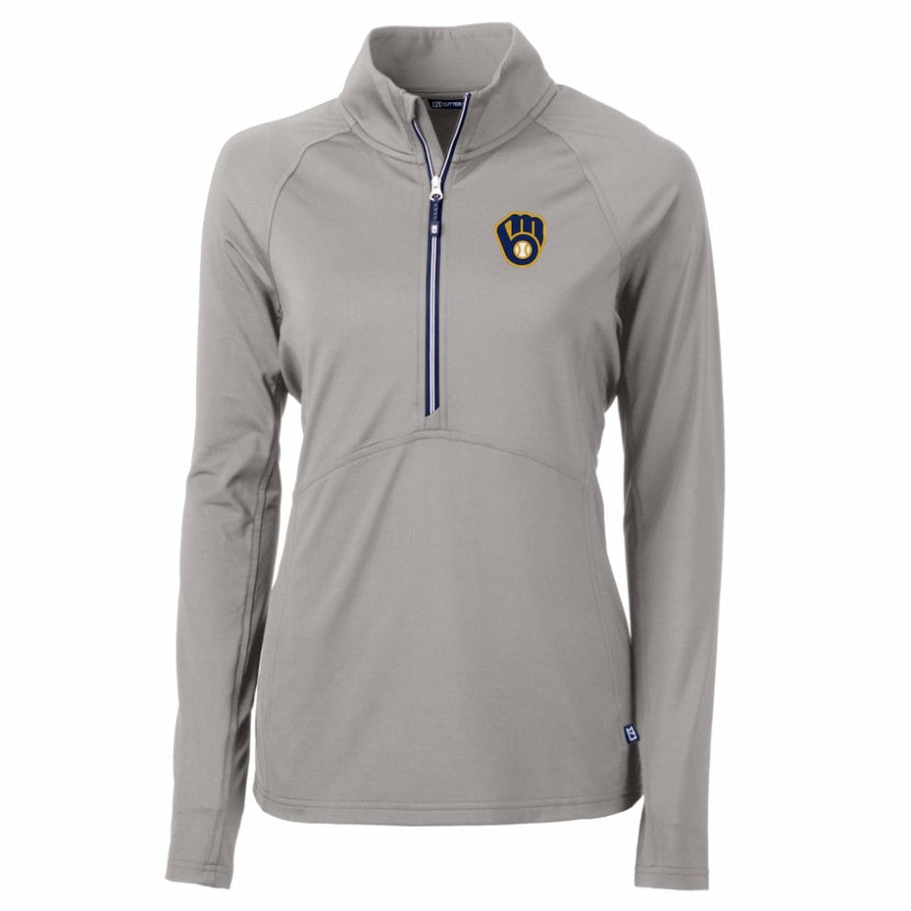 Milwaukee Brewers Cutter & Buck Women's Adapt Eco Knit Stretch Half-Zip Pullover Top - Gray