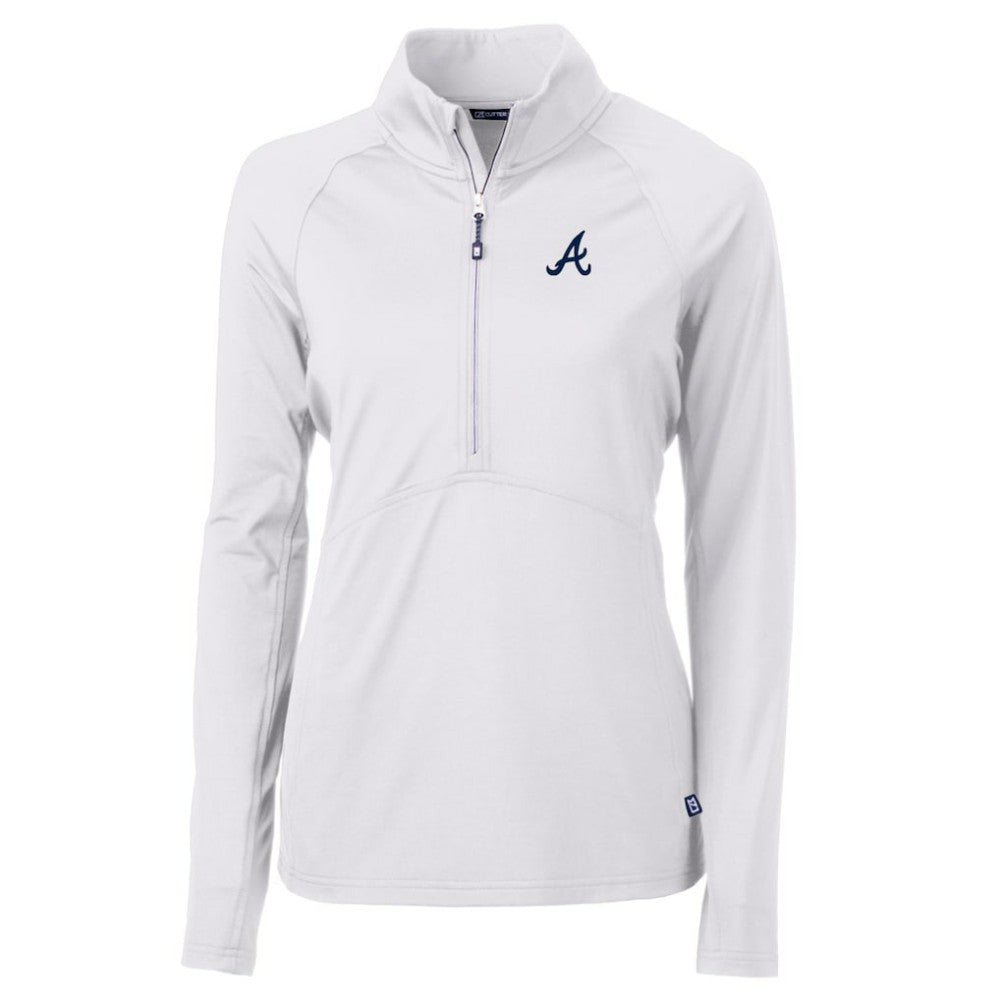 Atlanta Braves Cutter & Buck Women's Adapt Eco Knit Stretch Half-Zip Pullover Top - White