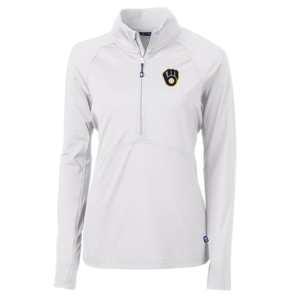 Milwaukee Brewers Cutter & Buck Women's Adapt Eco Knit Stretch Half-Zip Pullover Top - White
