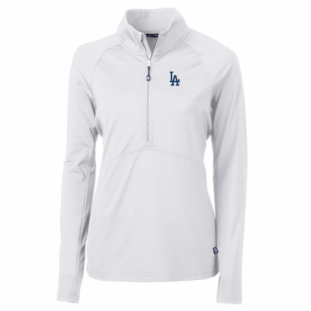 Los Angeles Dodgers Cutter & Buck Women's Adapt Eco Knit Stretch Half-Zip Pullover Top - White
