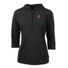Baltimore Orioles Cutter & Buck Women's Virtue Eco Pique 3/4 Sleeve Half-Zip Pullover Hoodie - Black