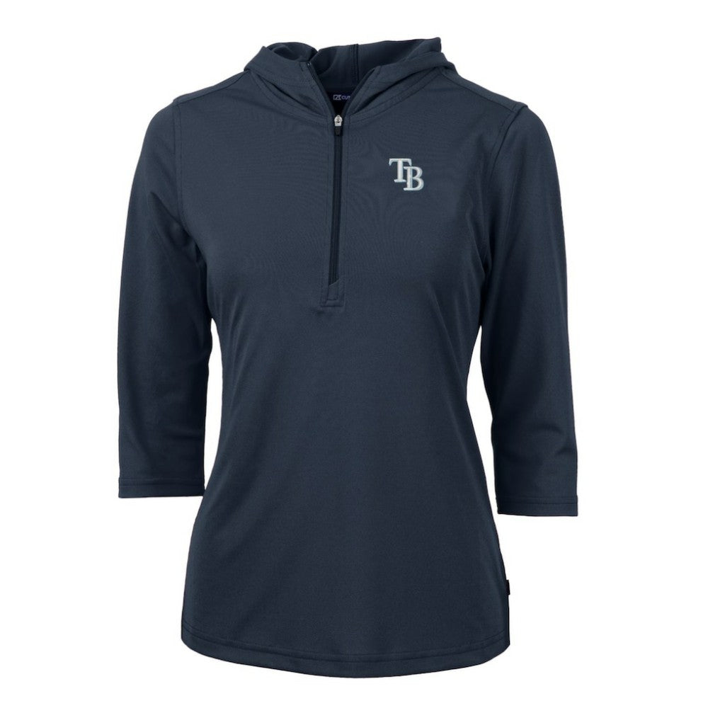 Tampa Bay Rays Cutter & Buck Women's Virtue Eco Pique 3/4 Sleeve Half-Zip Pullover Hoodie - Navy