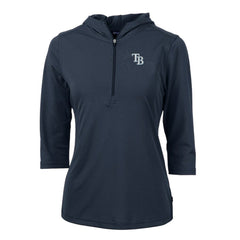 Tampa Bay Rays Cutter & Buck Women's Virtue Eco Pique 3/4 Sleeve Half-Zip Pullover Hoodie - Navy
