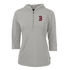 Boston Red Sox Cutter & Buck Women's Virtue Eco Pique 3/4 Sleeve Half-Zip Pullover Hoodie - Gray