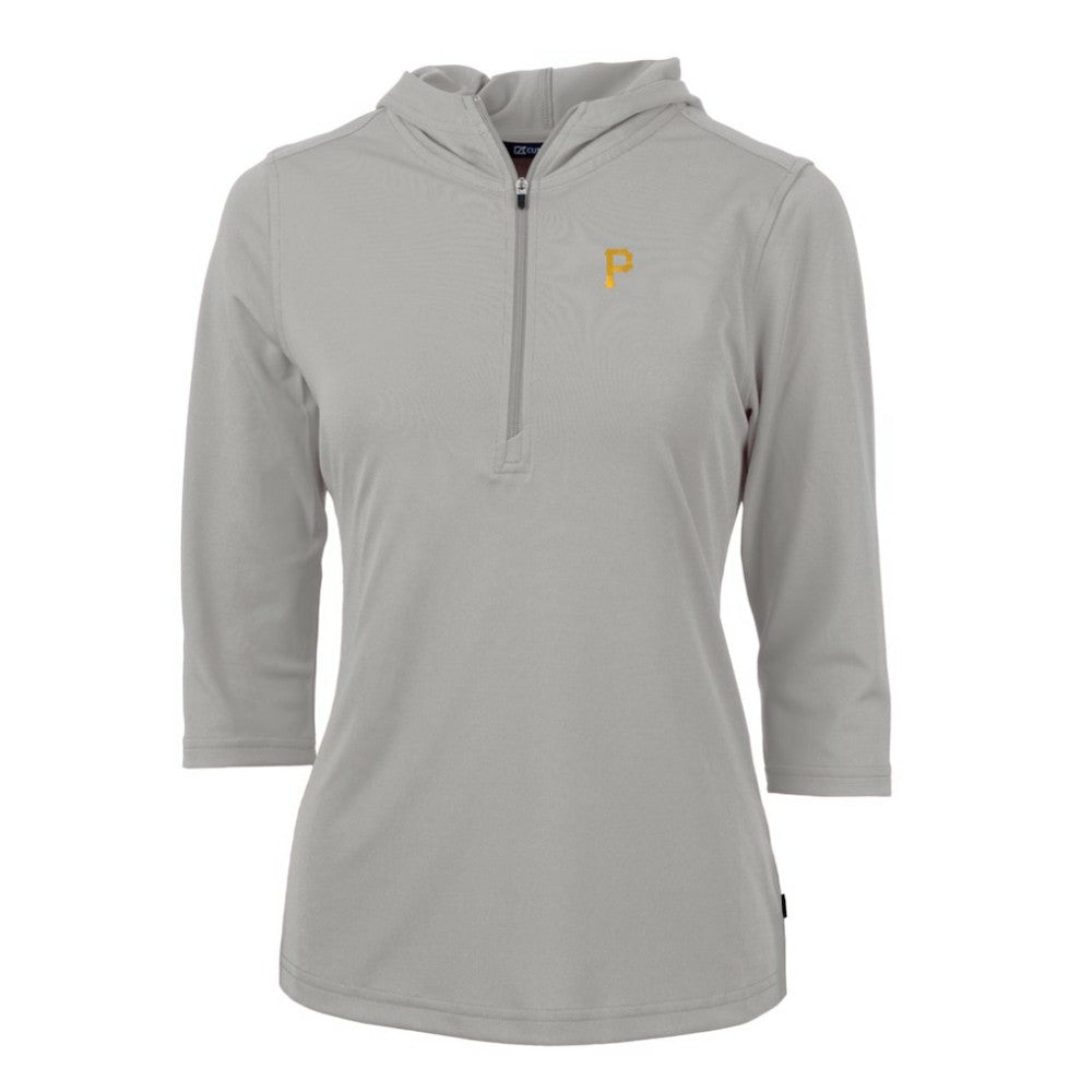 Pittsburgh Pirates Cutter & Buck Women's Virtue Eco Pique 3/4 Sleeve Half-Zip Pullover Hoodie - Gray