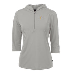 Pittsburgh Pirates Cutter & Buck Women's Virtue Eco Pique 3/4 Sleeve Half-Zip Pullover Hoodie - Gray