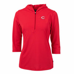 Cincinnati Reds Cutter & Buck Women's Virtue Eco Pique 3/4 Sleeve Half-Zip Pullover Hoodie - Red
