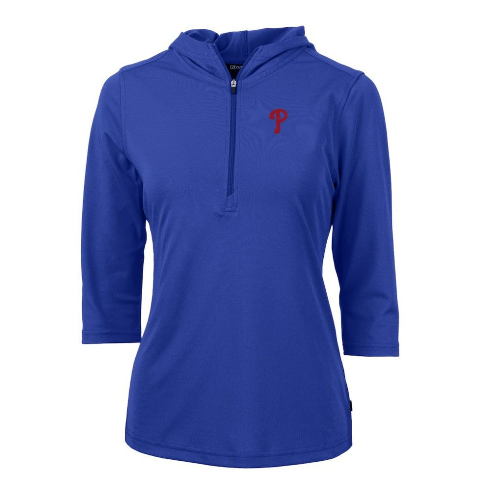 Philadelphia Phillies Cutter & Buck Women's Virtue Eco Pique 3/4 Sleeve Half-Zip Pullover Hoodie - Royal