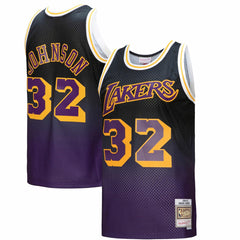 Magic Johnson Los Angeles Lakers 1984/85 Hardwood Classics Fadeaway Swingman Player Jersey - Purple/Black | Mitchell & Ness for sale