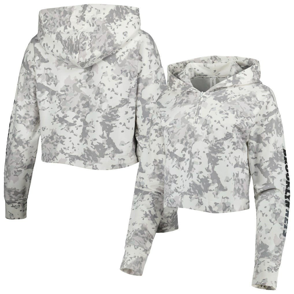 Brooklyn Nets Lusso Women's Maia Tri-Blend Cropped Quarter-Zip Top - Gray/White cheap