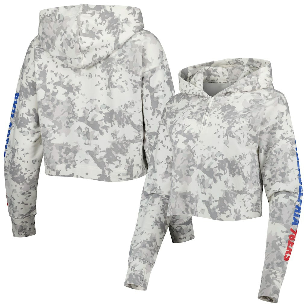 Philadelphia 76ers Lusso Women's Maia Tri-Blend Cropped Quarter-Zip Top - Gray/White outlet