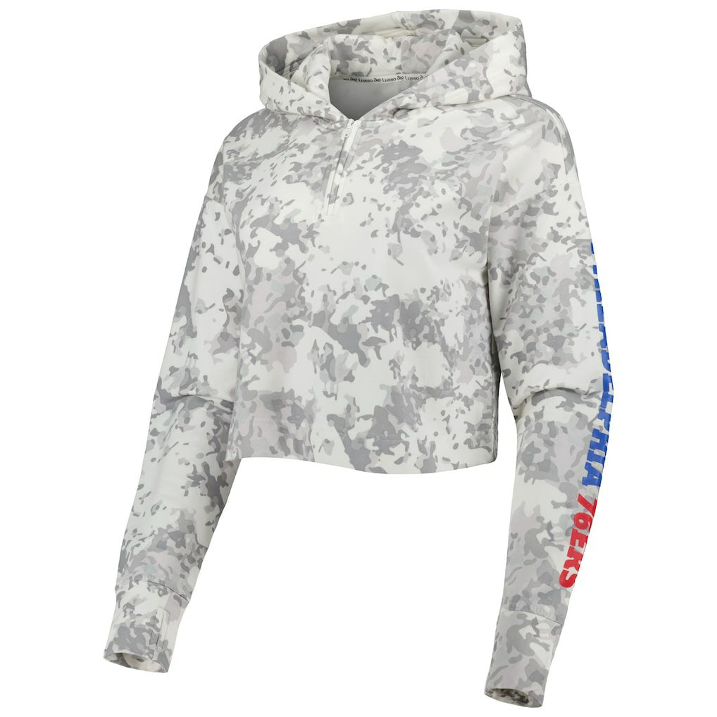 Philadelphia 76ers Lusso Women's Maia Tri-Blend Cropped Quarter-Zip Top - Gray/White outlet