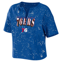 Philadelphia 76ers WEAR by Erin Andrews Women's Bleach Splatter Notch Neck T-Shirt - Royal sale