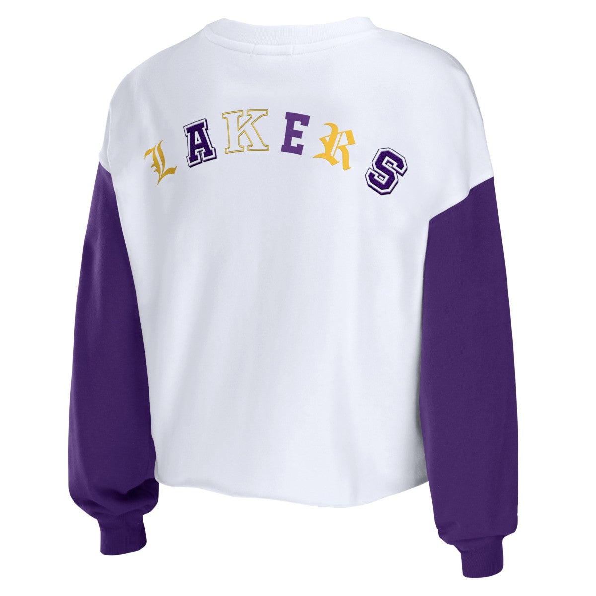 Los Angeles Lakers WEAR by Erin Andrews Women's Mixed Letter Cropped Pullover Sweatshirt - Heather Gold discount