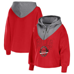 Chicago Bulls WEAR by Erin Andrews Women's Pieced Quarter-Zip Hoodie Jacket - Red for sale