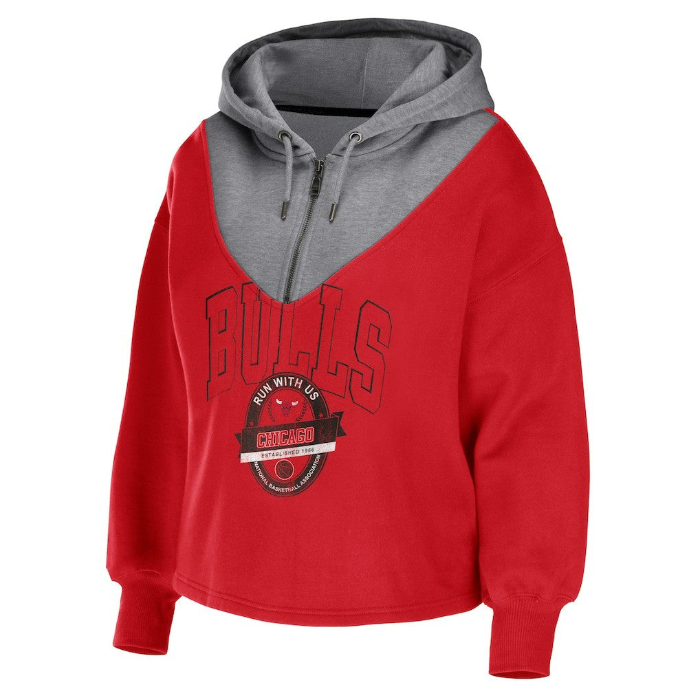 Chicago Bulls WEAR by Erin Andrews Women's Pieced Quarter-Zip Hoodie Jacket - Red for sale