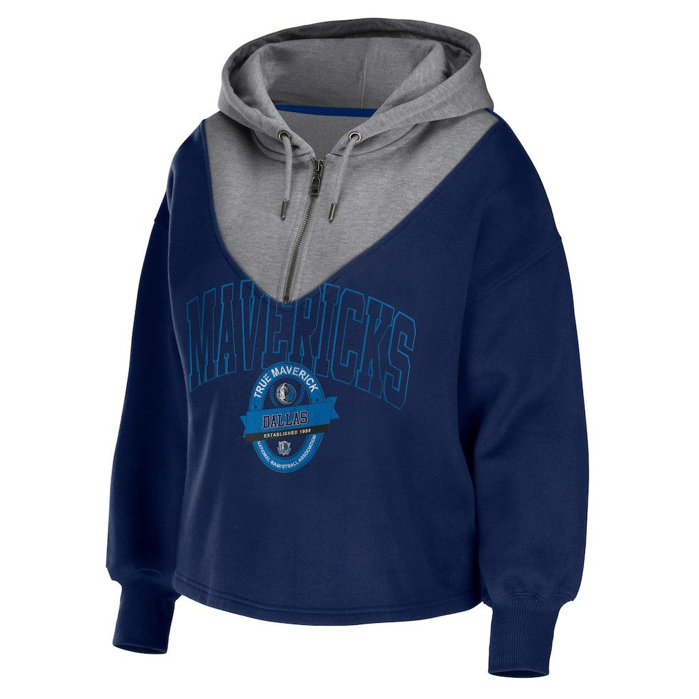 Dallas Mavericks WEAR by Erin Andrews Women's Pieced Quarter-Zip Hoodie Jacket sale - Navy online