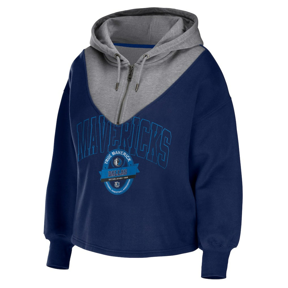 Dallas Mavericks WEAR by Erin Andrews Women's Pieced Quarter-Zip Hoodie Jacket sale - Navy online