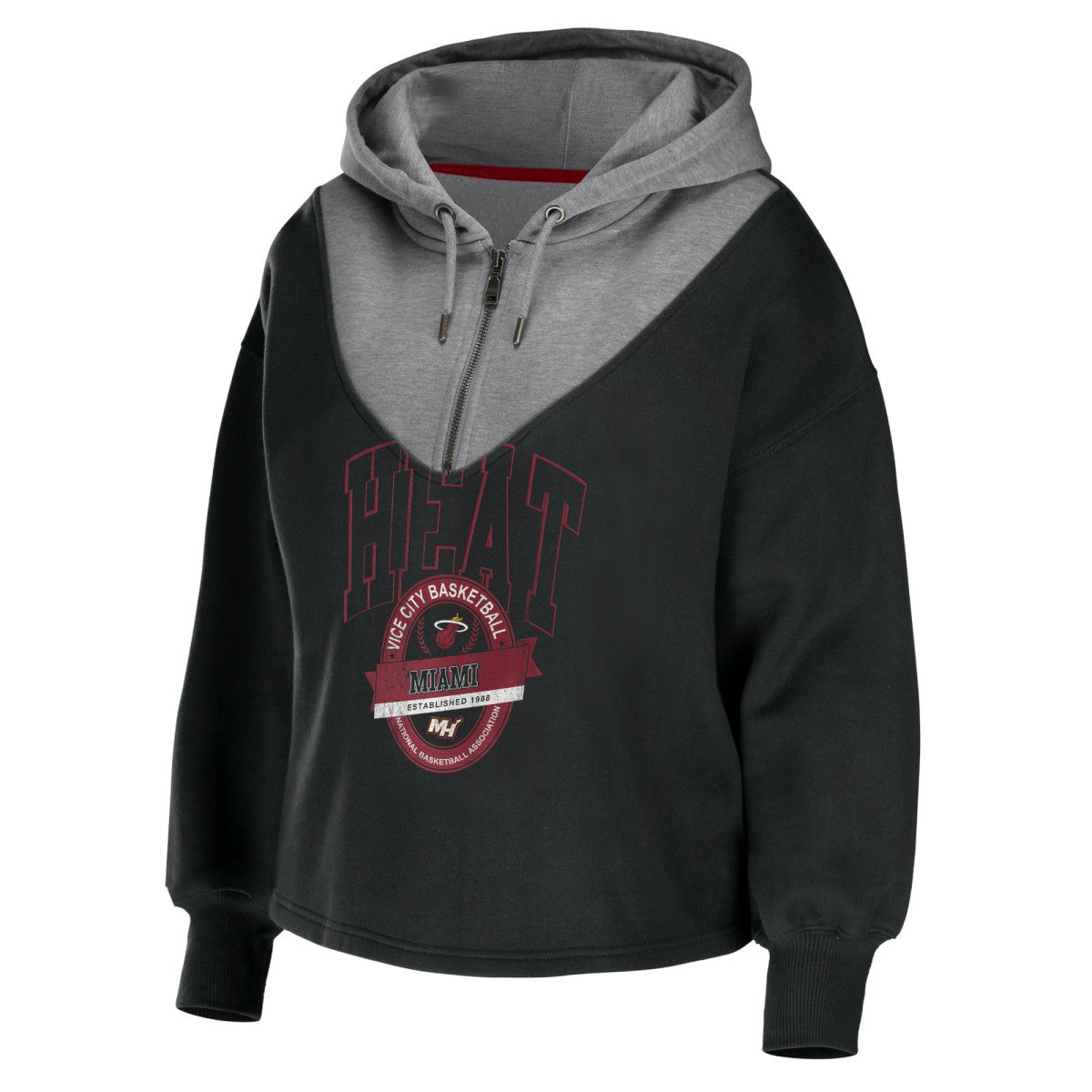 Miami Heat WEAR by Erin Andrews Women's Pieced Quarter-Zip Hoodie Jacket - Black on sale