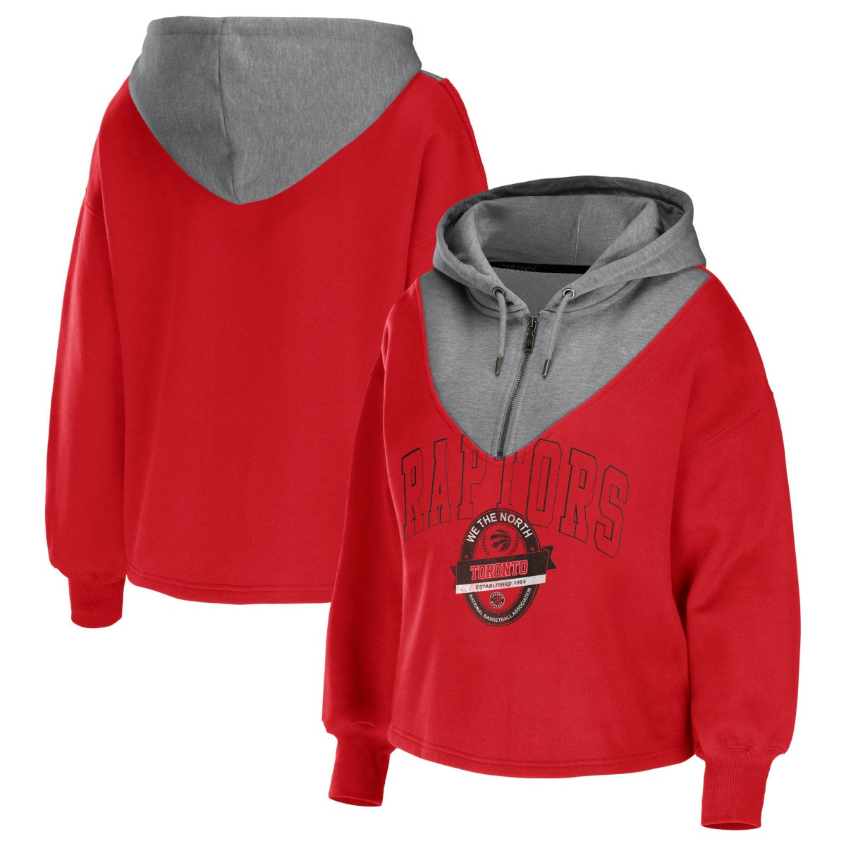 Toronto Raptors WEAR by Erin Andrews Women's Pieced Quarter-Zip Hoodie Jacket - Red for sale
