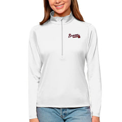 Atlanta Braves Antigua Women's Tribute Quarter-Zip Pullover Top - White